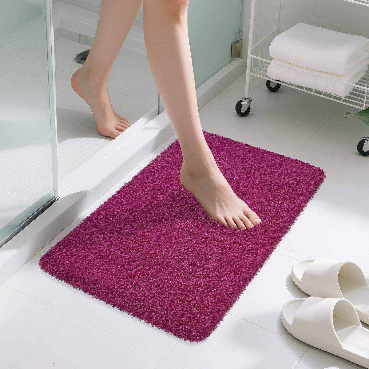 White Bathroom Rugs Non Slip 24"x16",Absorbent Bath Mat Quick Dry