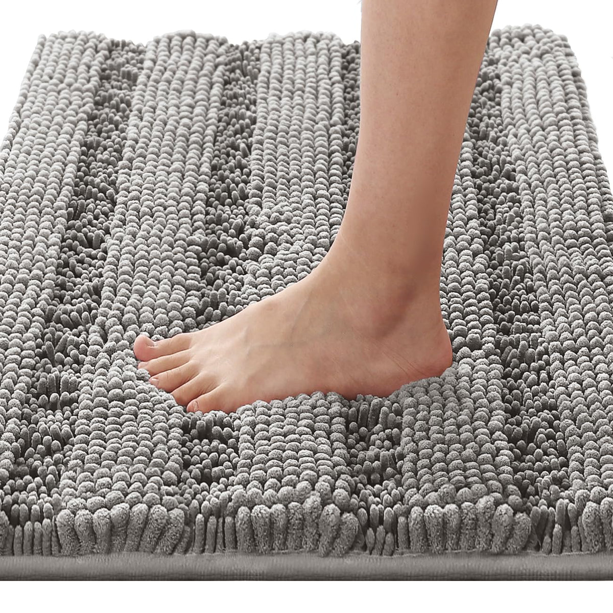 H.VERSAILTEX Sage Bathroom Rugs, Bath Mat Set of 2 Extra Thick Chenille Striped Pattern Shaggy Bath Rugs for Bath Room, Non Skid Bath Mats for Bathroom Floor (32 x 20 Plus 24 x 17 - Inches)