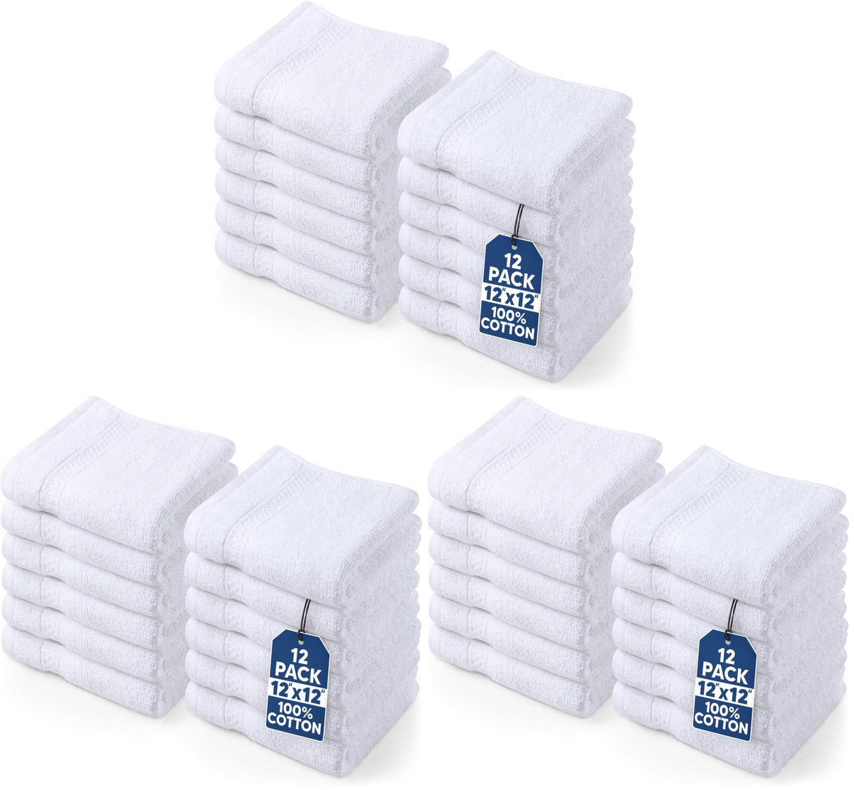Utopia Towels 12 Pack Premium Wash Cloths, 12x12 in, 100% Cotton, White