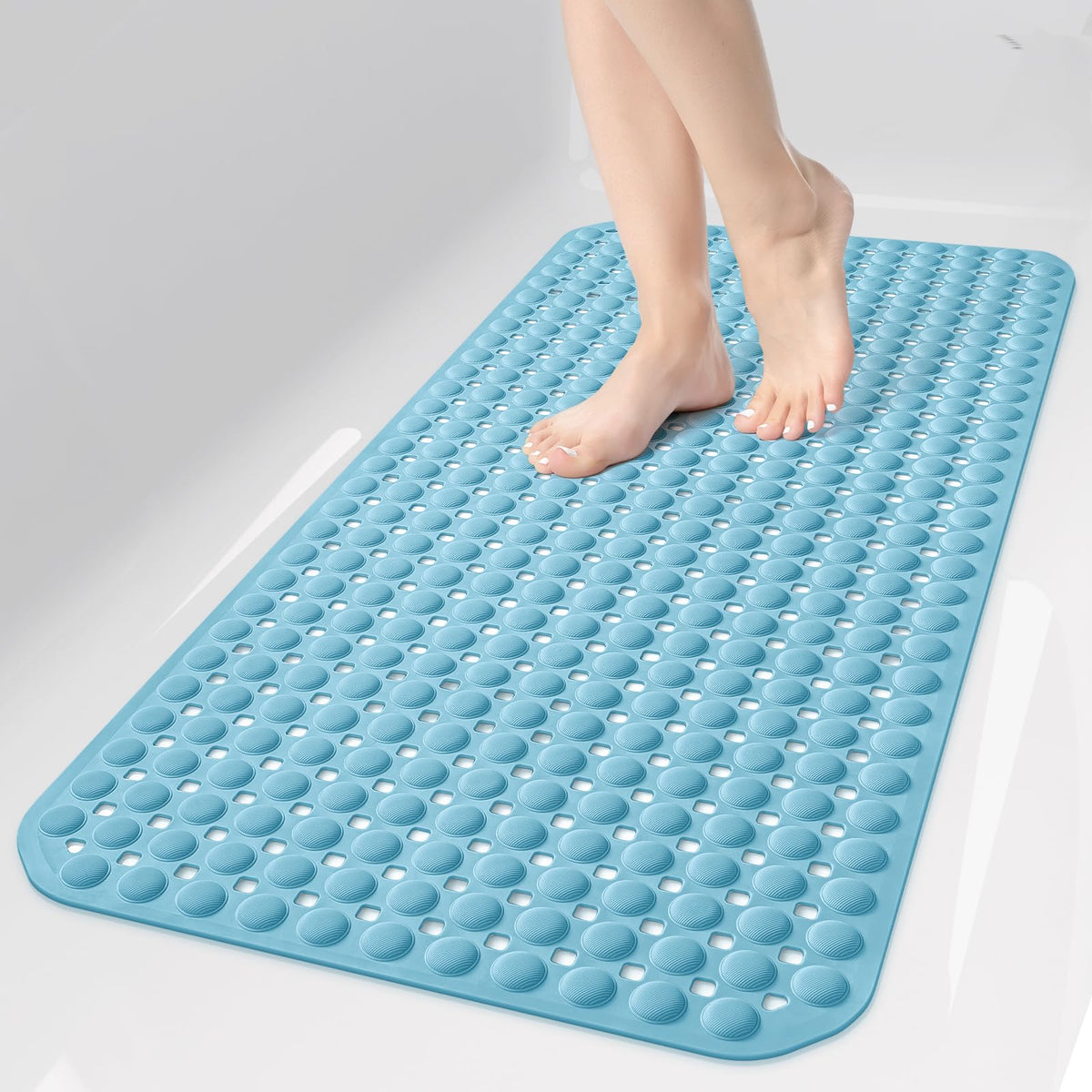 OTHWAY Bath Tub Shower Mat Non Slip, Bathtub Floor Liner Mats for Inside Shower Bathroom, Suction Cups and Drain Holes for Feet Scrubbing, Machine Washable, Soft on Feet, 35x16 Inch, Grey