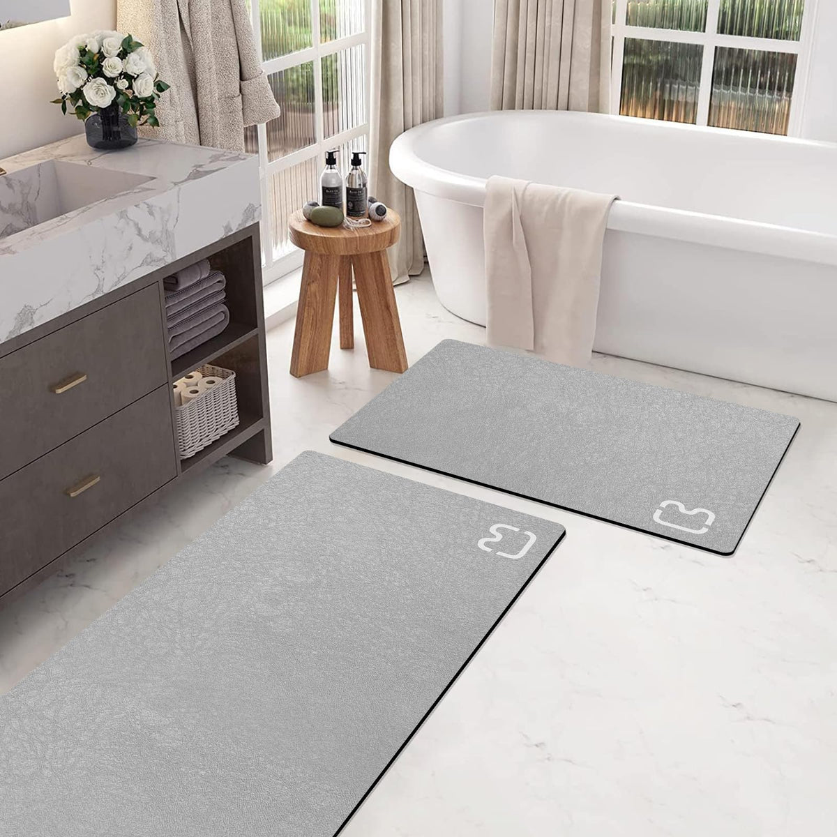 Diatomaceous Earth Bath Mat Stone Bath Mats for Bathroom,15.7"x23.6",Grey