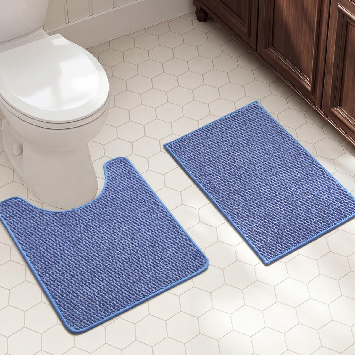 TYUU Bath Mat Set 2 Piece, Thin Bathroom Rugs Non Slip Washable Quick Dry
