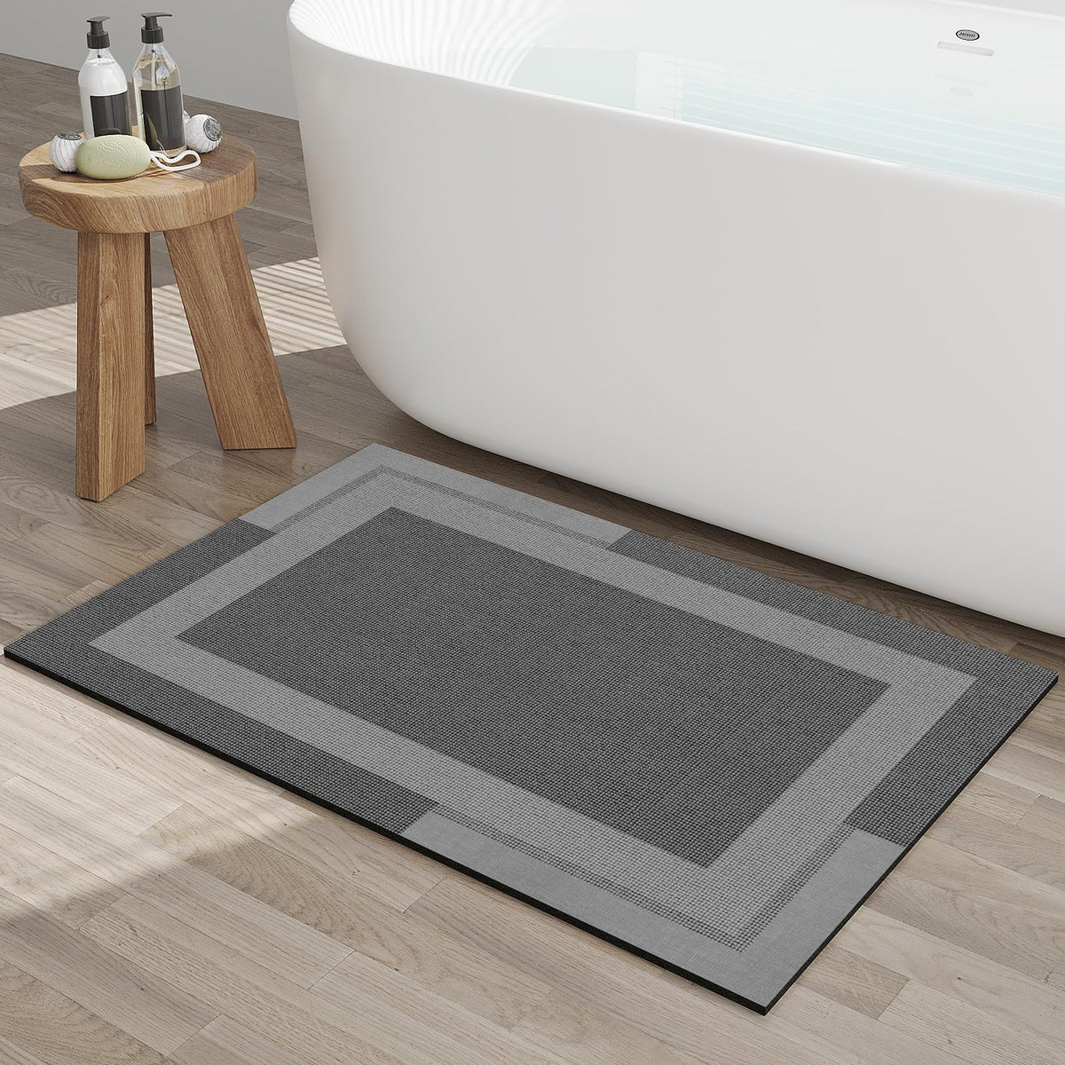 YDKGL Non Slip Bath Mat Thin Bathroom Rugs Fit Under Door Dark Grey 16"x24"
