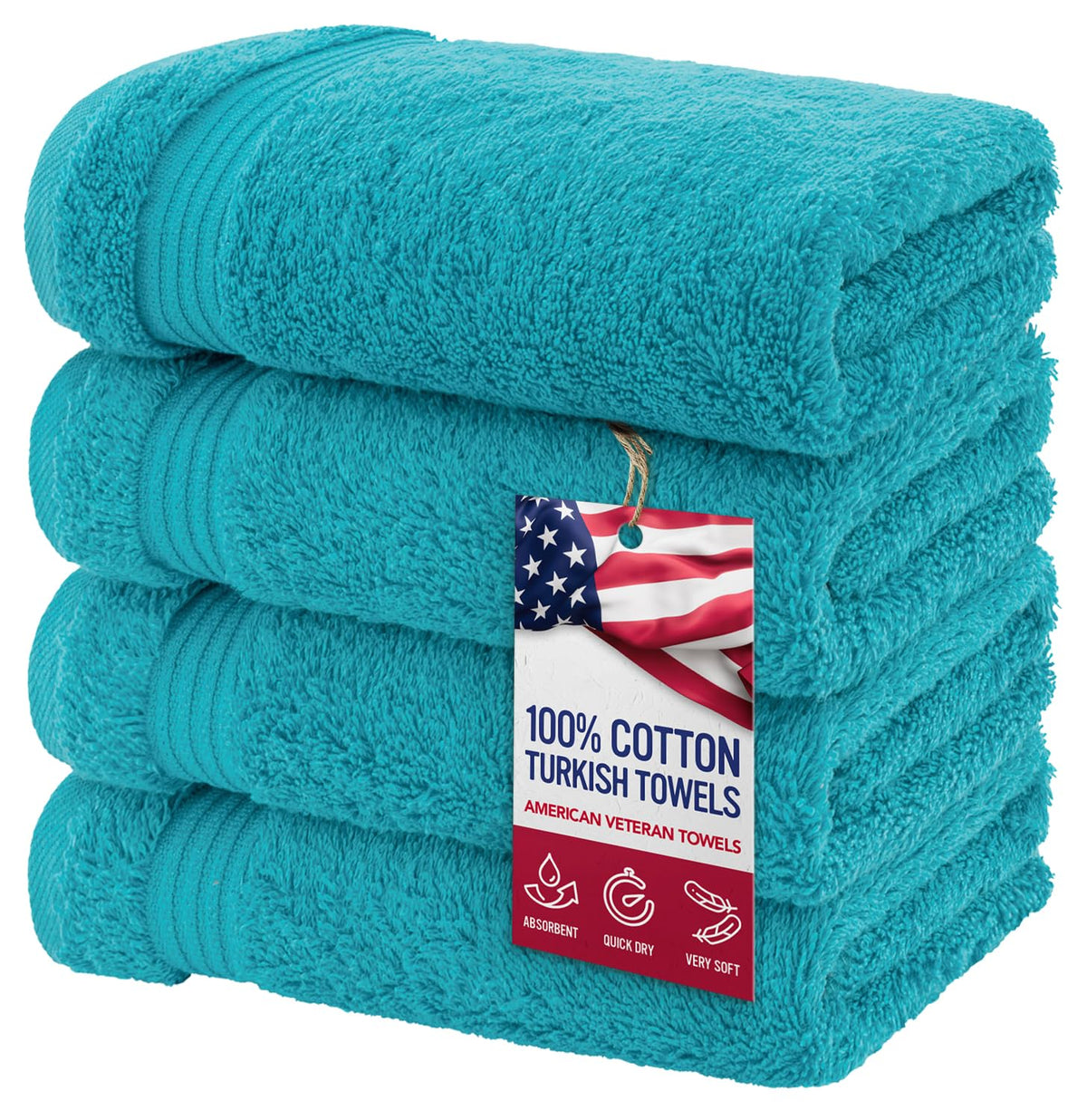 American Veteran Towel, 100% Cotton Turkish Bath Towels for Bathroom 4 Pack, 27x54 Extra Large Premium Soft Drying Bathroom Towels, Navy Blue