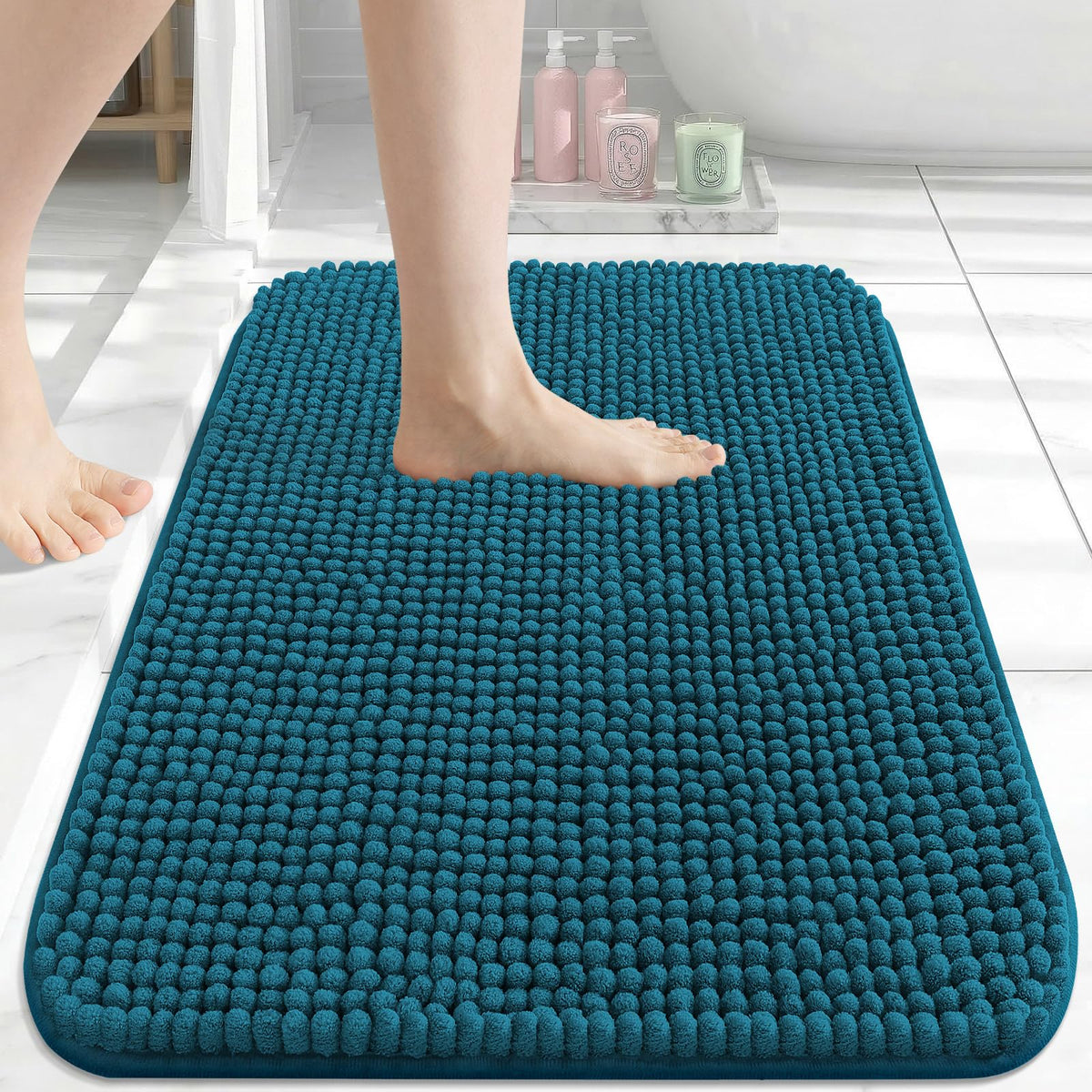 Arotive Chenille Bathroom Rugs 30x20, Soft Absorbent Bath Mat, Grey