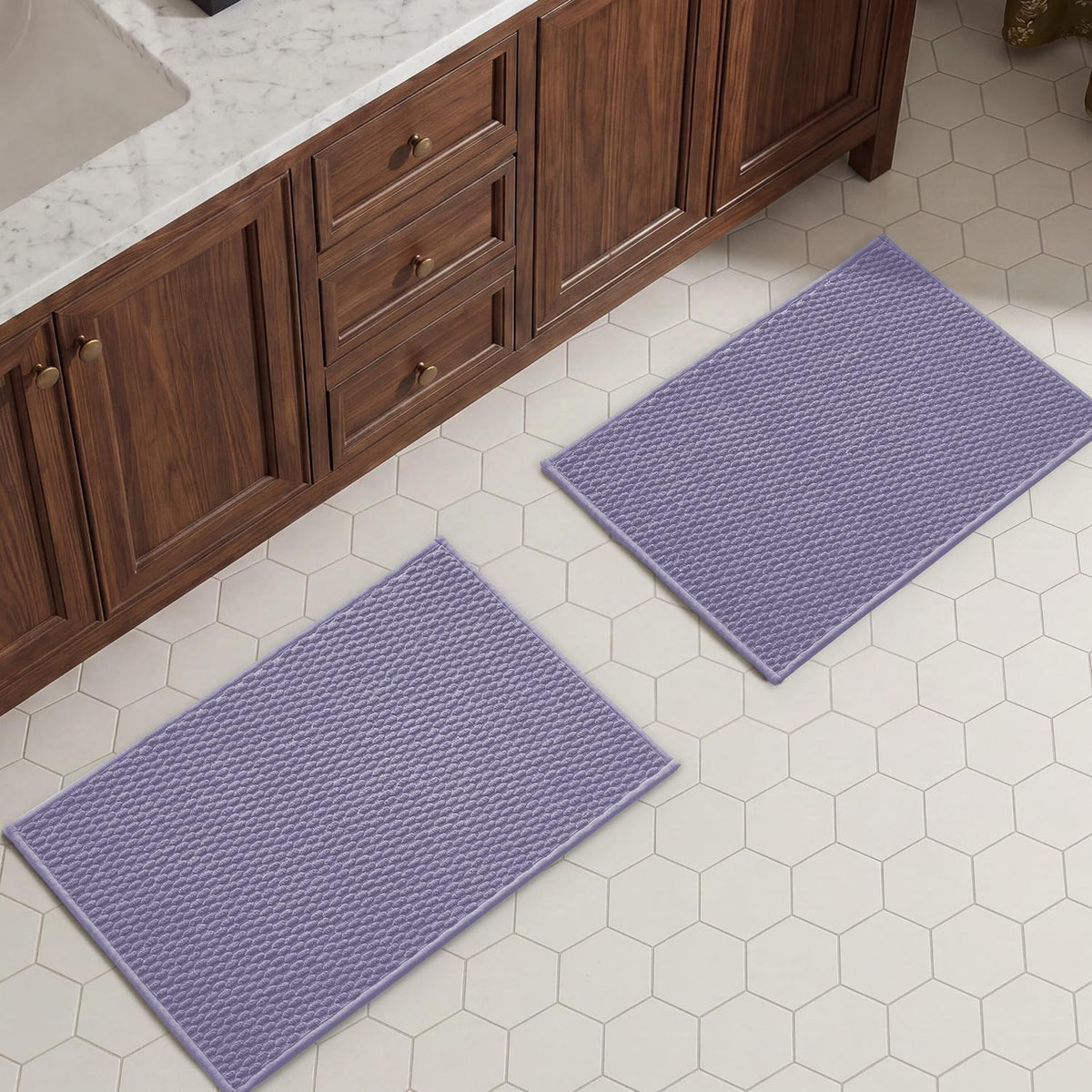 TYUU Bath Mat Set 2 Piece, Thin Bathroom Rugs Non Slip Washable Quick Dry