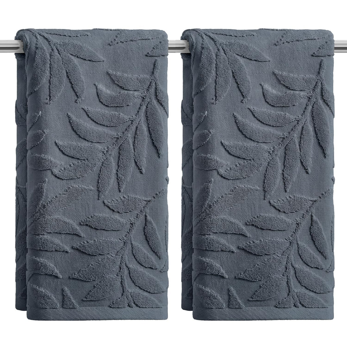 Artoid Mode 2 Pcs Beige 3D Leaves Jacquard Hand Towels for Bathroom, 100% Cotton Soft Absorbent Bathroom Decor Towels, 13.7 x 29.5 Inch
