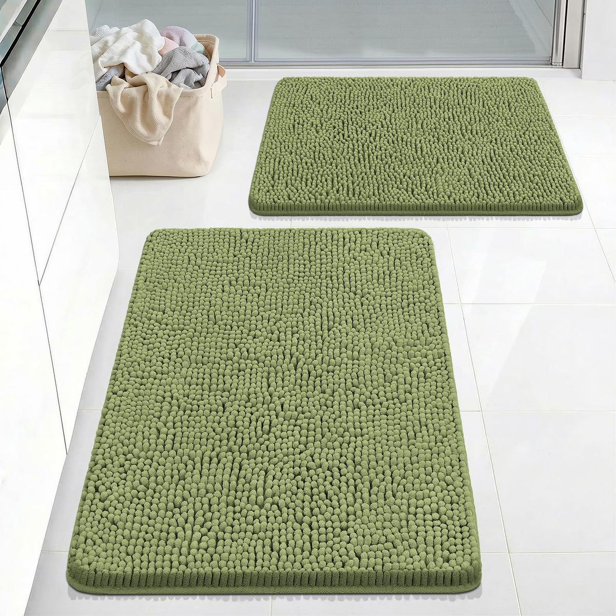 Bcoimo Small Bath Rug Mat,Sage Chenille High Absorbent Bathroom Floor Mats