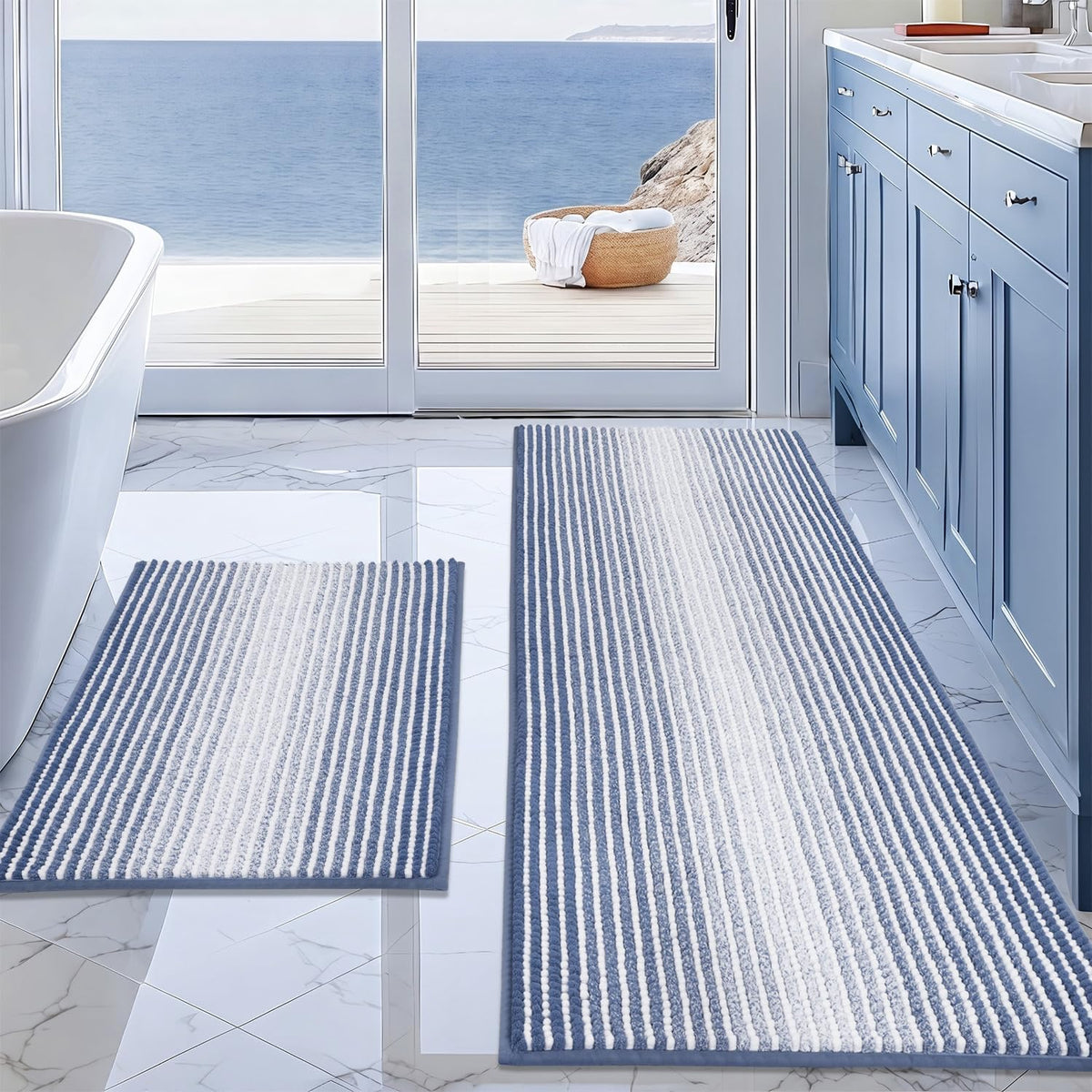 BSICPRO Bathroom Rugs Sets 2 Piece, Non Slip Boho Bath Mats, Beige