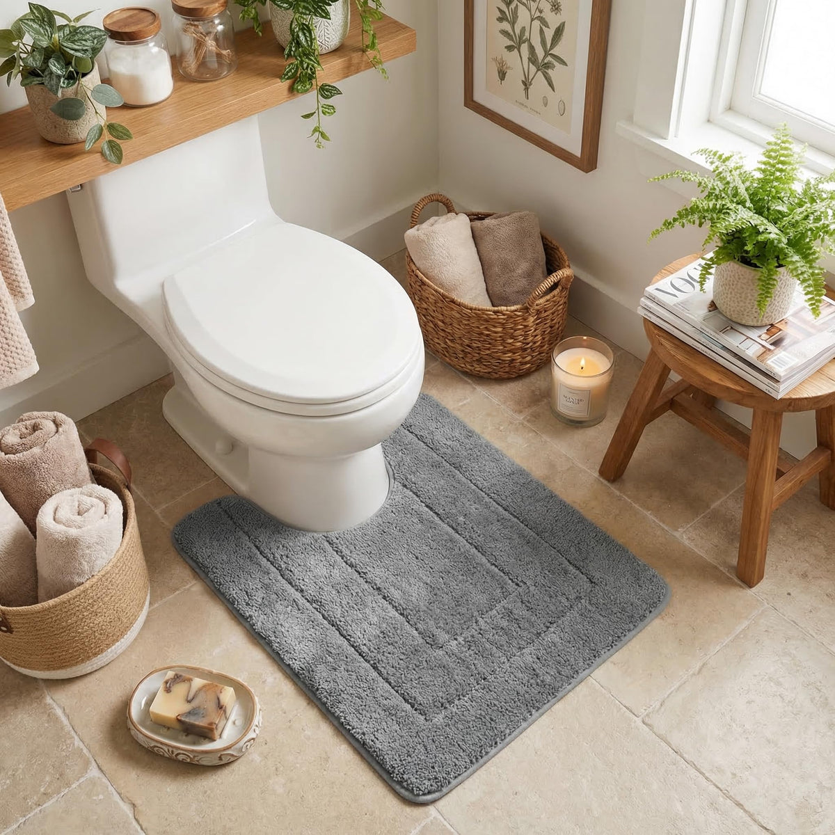 GRANNY SAYS Gray Bathroom Rug 20" x 30", Non-Slip Microfiber Bath Mat