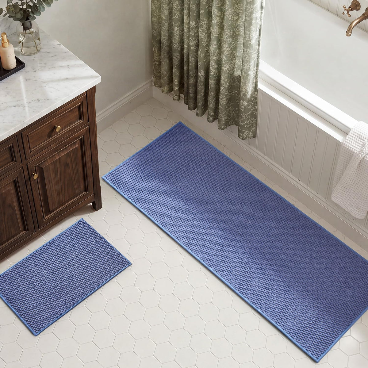 TYUU Bath Mat Set 2 Piece, Thin Bathroom Rugs Non Slip Washable Quick Dry