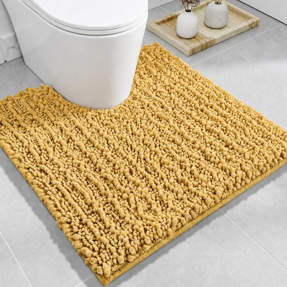 Disolla Navy Blue Bathroom Rug 20x32 Inch - Luxury Chenille Bath Mat, Thick Shaggy Plush Absorbent Rug, Non-Slip Machine Washable Mats for Bathroom Floor & Decor
