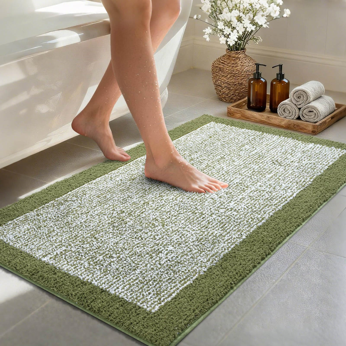 Long 2x4 Ft (48''x24'') Bathroom Rugs, Non Slip Washable Bath Mat Grey