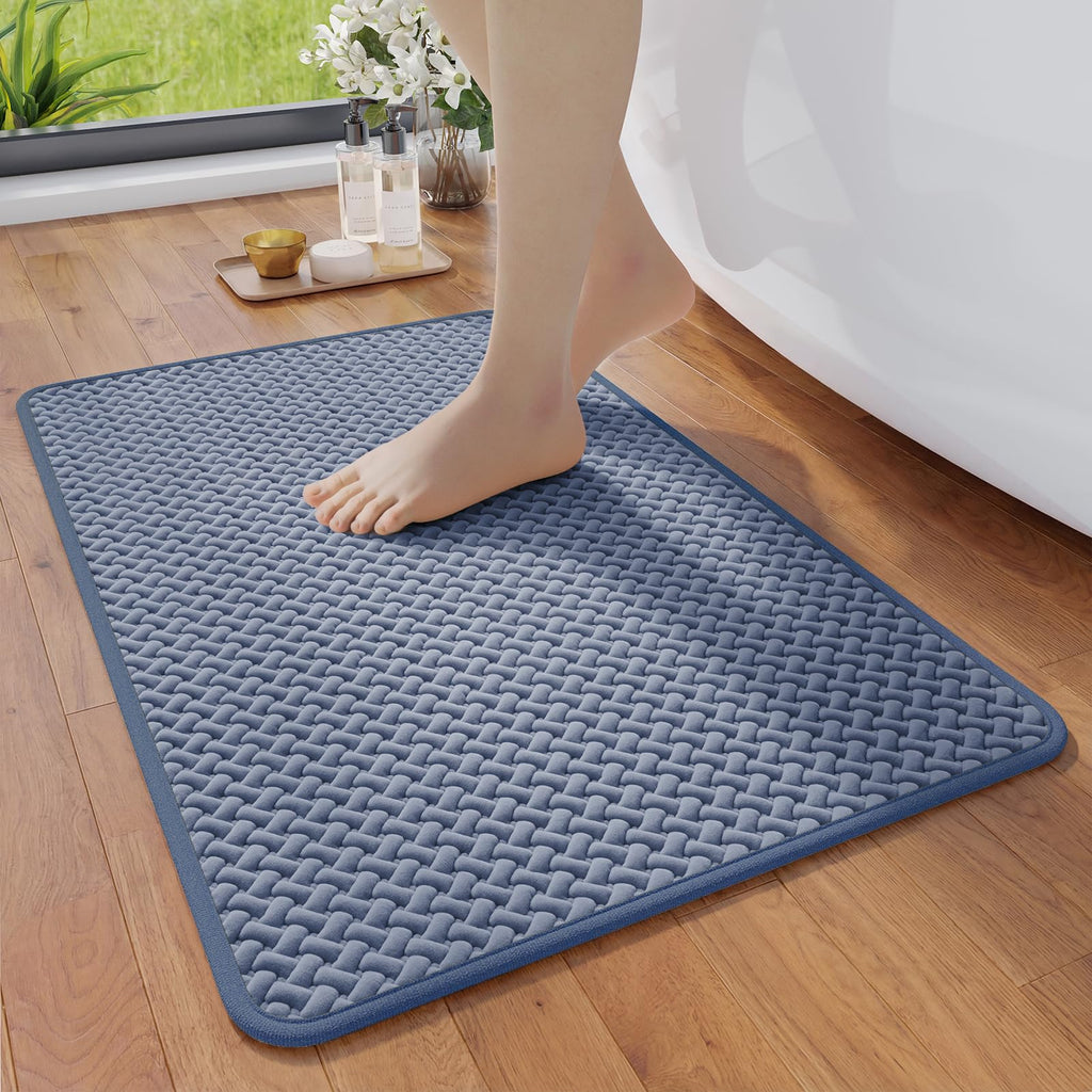 YDKGL Bathroom Rugs Non Slip, Foam Weave Texture Bath Mat, Grey 16x24