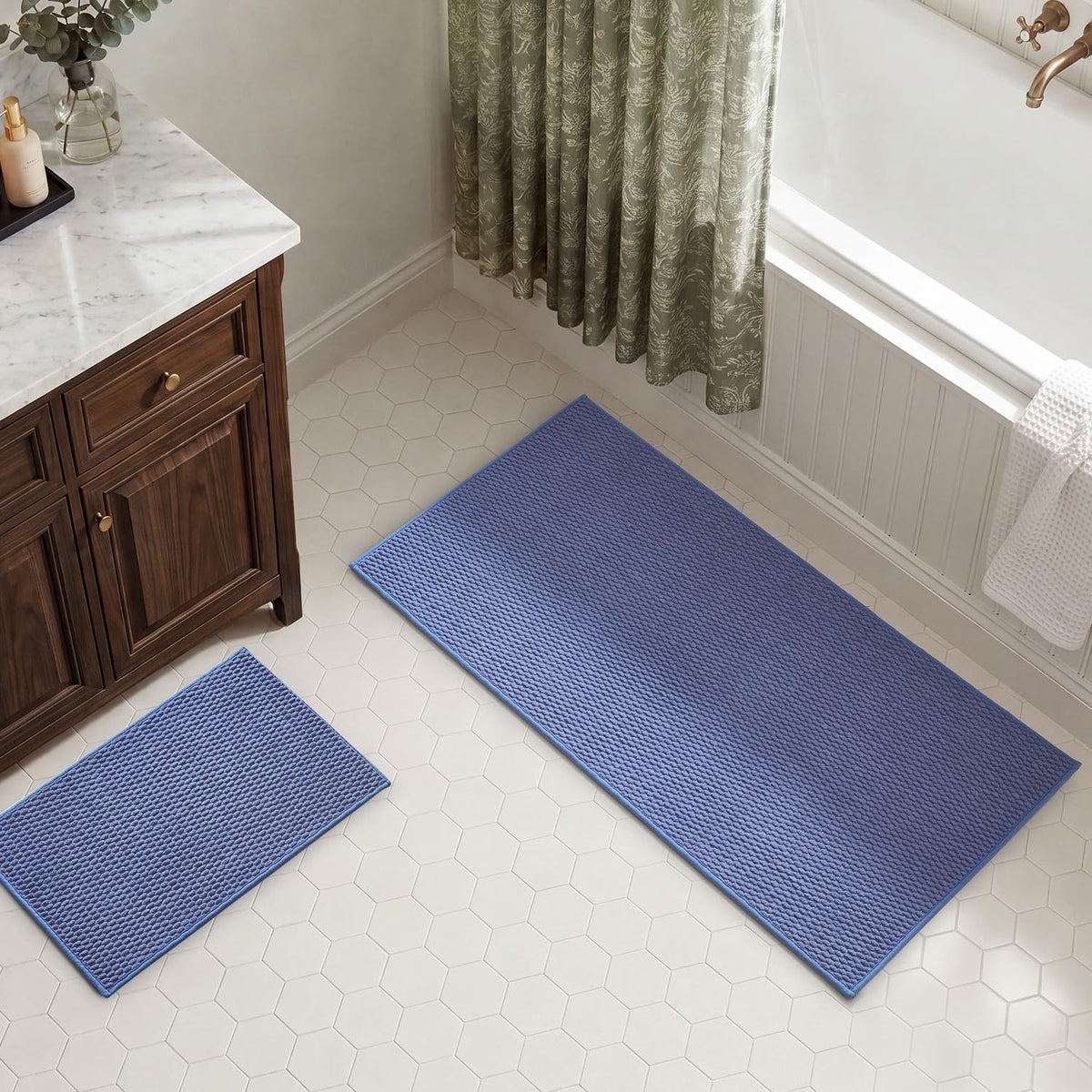 TYUU Bath Mat Set 2 Piece, Thin Bathroom Rugs Non Slip Washable Quick Dry