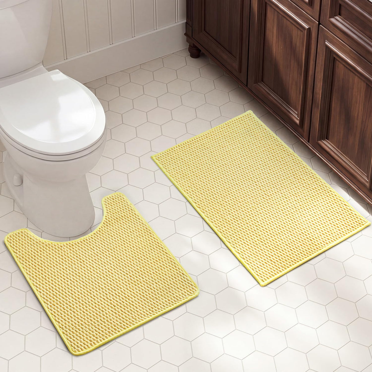 TYUU Bath Mat Set 2 Piece, Thin Bathroom Rugs Non Slip Washable Quick Dry
