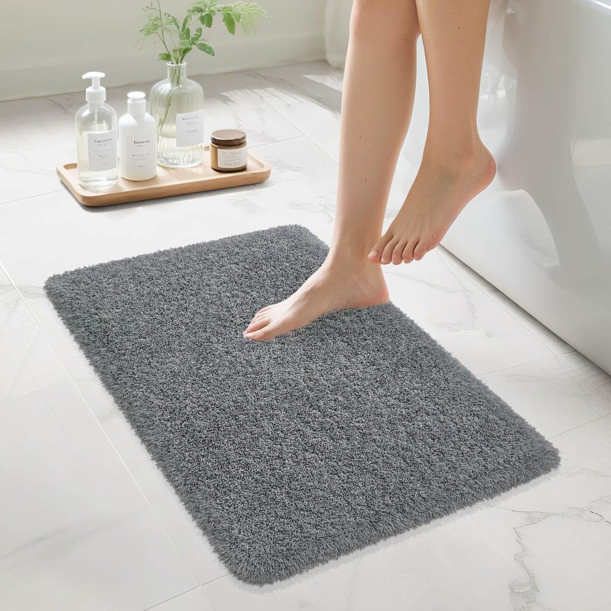 White Bathroom Rugs Non Slip 24"x16",Absorbent Bath Mat Quick Dry