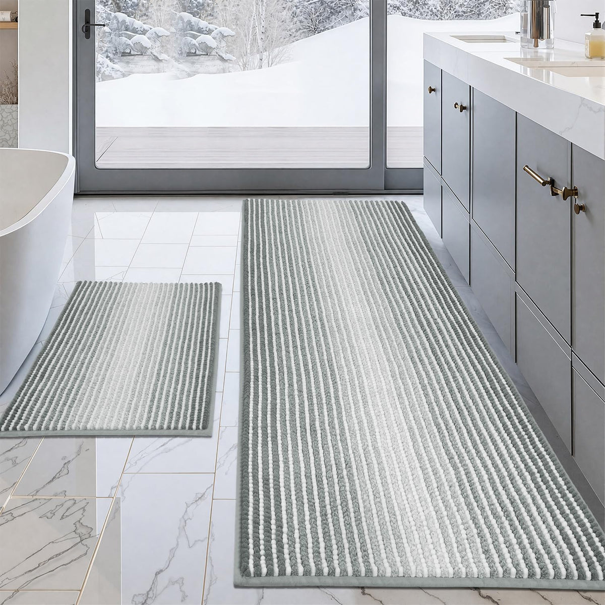 BSICPRO Bathroom Rugs Sets 2 Piece, Non Slip Boho Bath Mats, Beige
