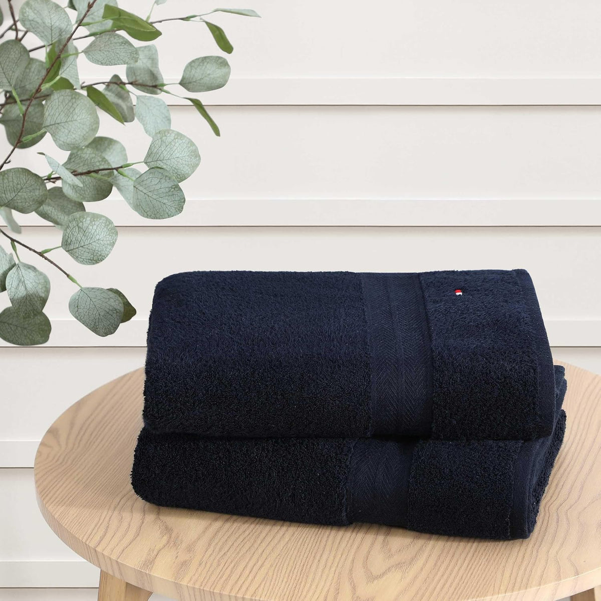 Tommy Hilfiger - Bath Towel Set, Absorbent Cotton Terry with Zero Twist, Medium Weight, Oeko-Tex Certified (Modern American Dark Blue, 2 Piece)