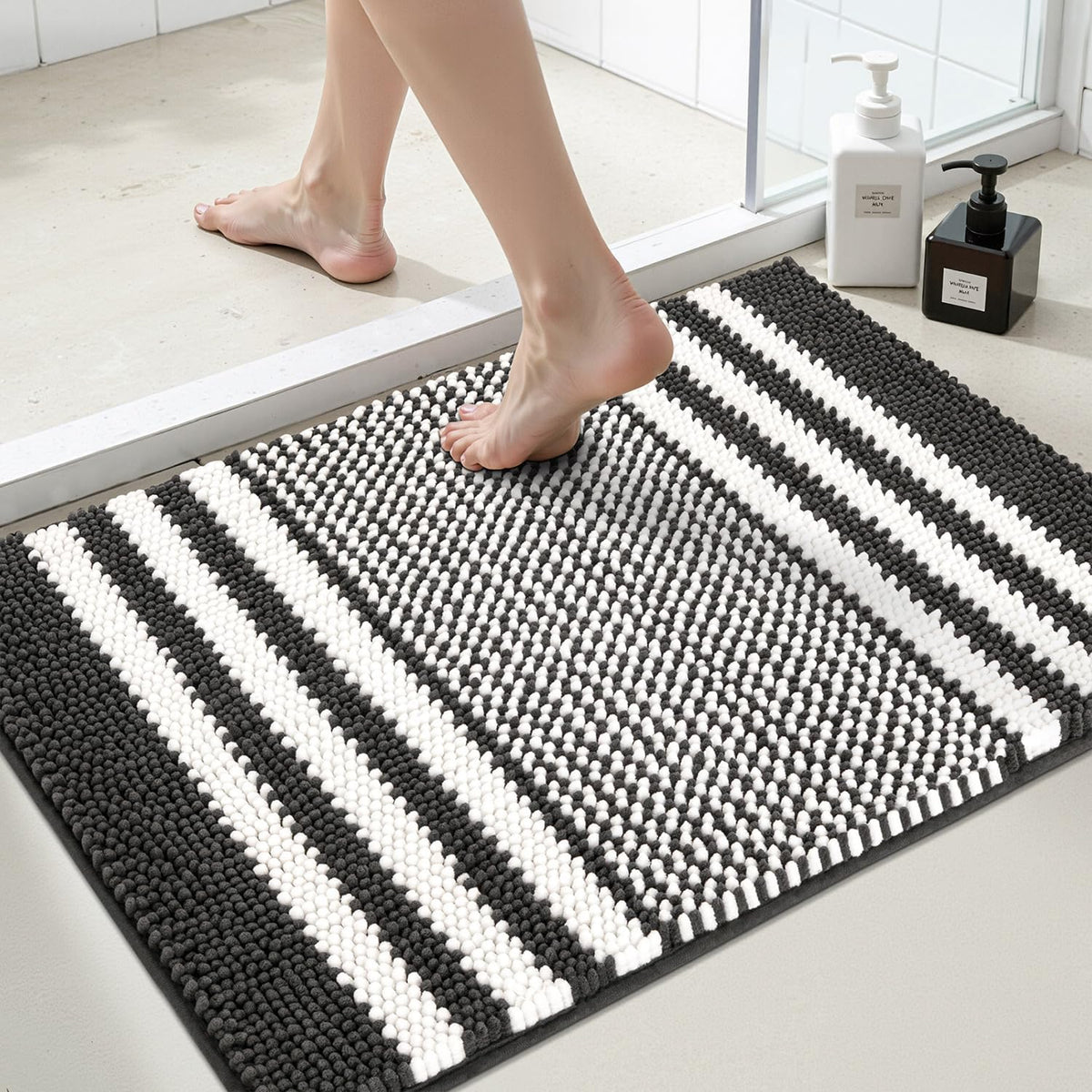 BSICPRO Bathroom Rugs Sets 2 Piece, Non Slip Striped Bath Mats, Aqua Green
