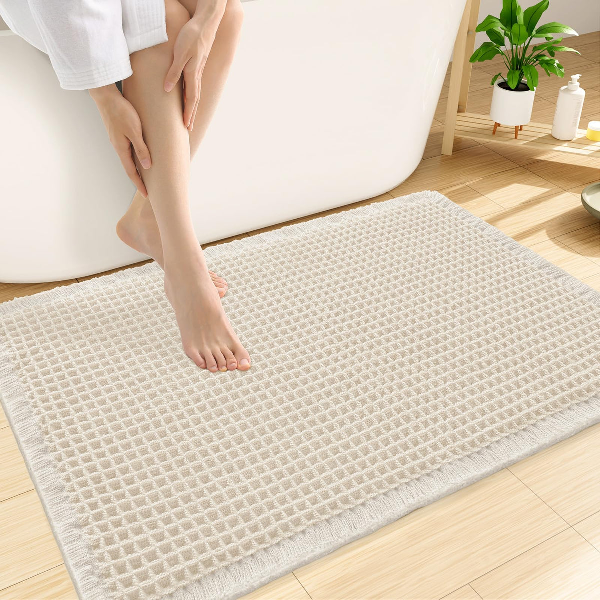 Smiry Waffle Bath Mat 30X20, Extra Soft Absorbent Bathroom Rugs, Brown