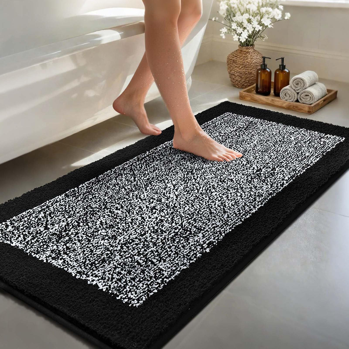Long 2x4 Ft (48''x24'') Bathroom Rugs, Non Slip Washable Bath Mat Grey