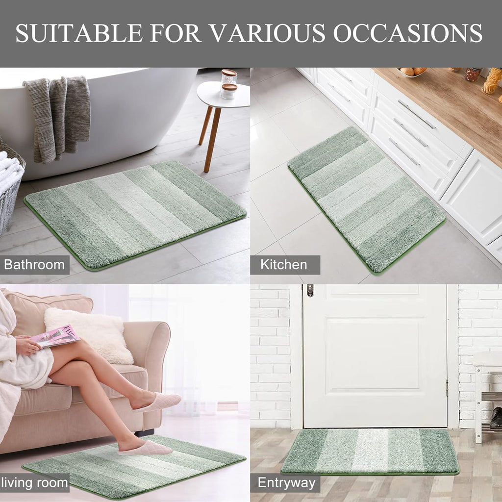 Kmson Ombre Bath Mat for Bathroom, Non Slip Ultra Soft and Thick Water Absorbent Bath Carpet, Machine Washable & Quick Dry Bathroom Rug, for Bedroom Door Living Room Green 17" x 24"