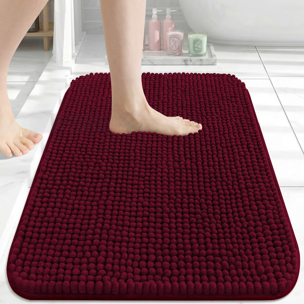 Arotive Chenille Bathroom Rugs 30x20, Soft Absorbent Bath Mat, Grey