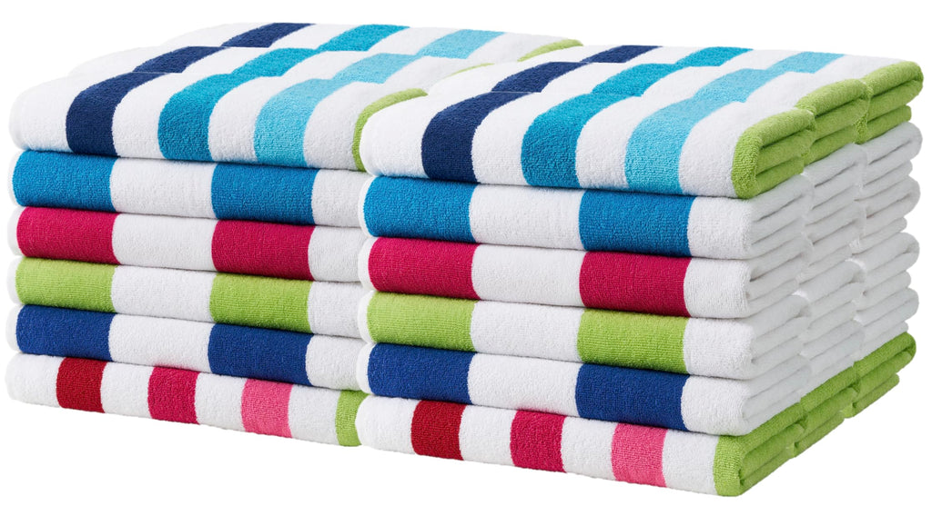 Ben Kaufman Terry Cabana Striped Towels - Oversized Towel for Beach & Pool - Soft Cotton Towels with Absorbent Design - Striped Beach & Pool Towels for Adults & Kids - 6 Pack