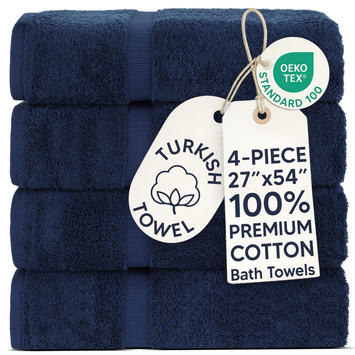 Chakir Turkish Linens 100% Cotton 4-Pack Bath Towels 27x54, Gray