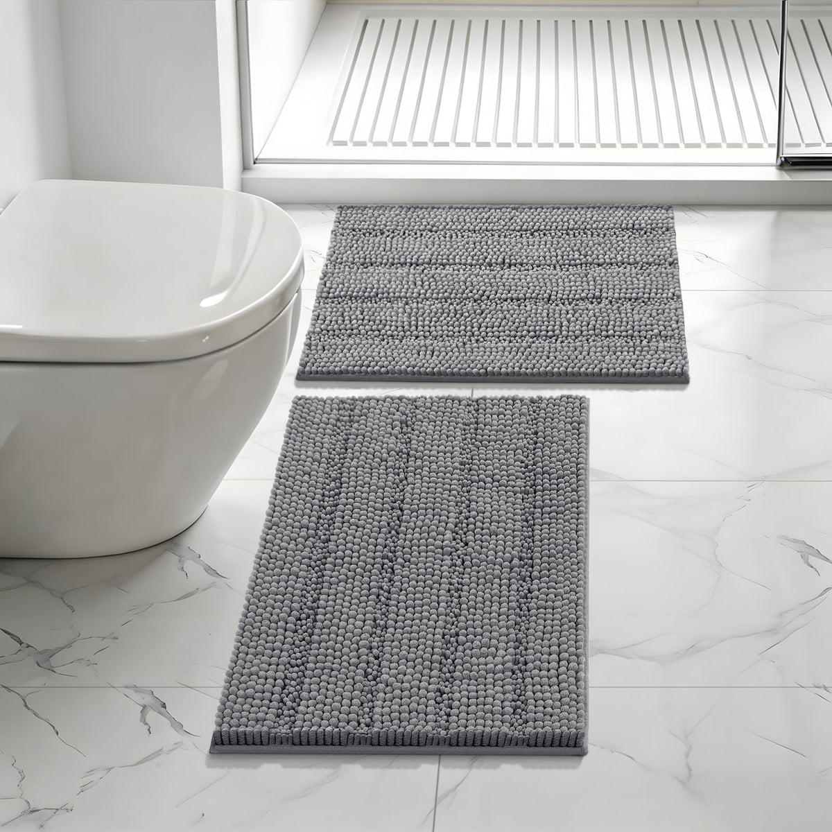 Bcoimo Small Bath Rug Mat,24x17 Chenille Non Slip Black Bathroom Floor Mats