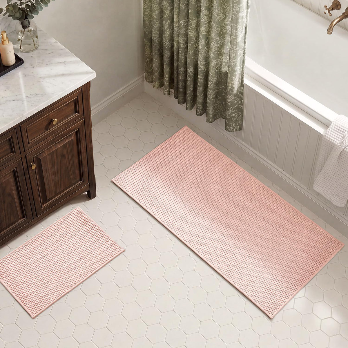 TYUU Bath Mat Set 2 Piece, Thin Bathroom Rugs Non Slip Washable Quick Dry
