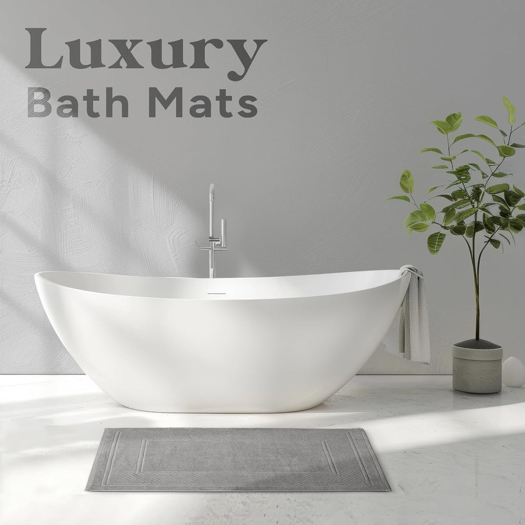 Avalon Towels Grey Bath Mat - 100% Cotton Set of 2 Absorbent Bathmat - Bathroom Mats Quick Dry Bath Mats for Bathrooms (22x34 Inches)