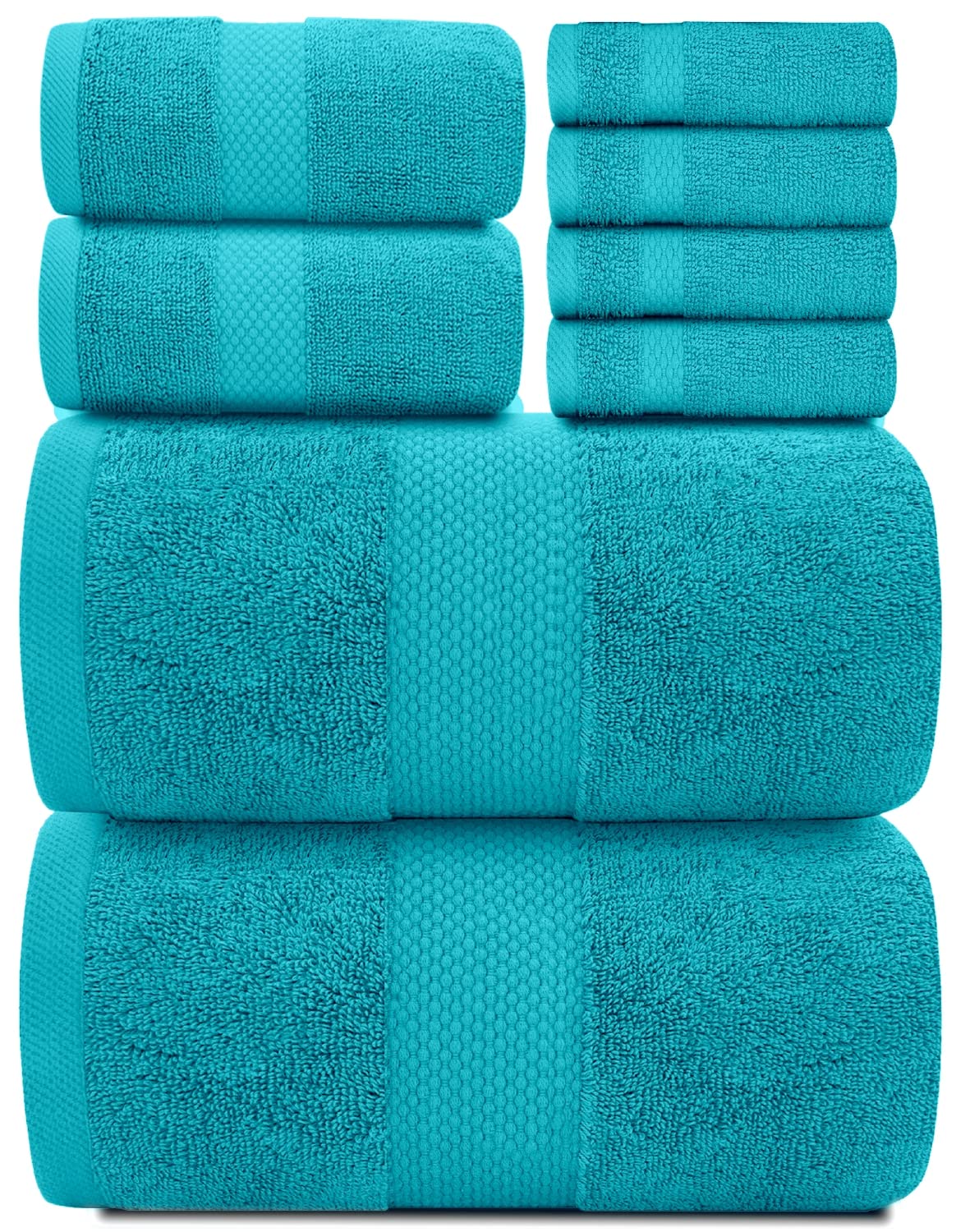 White Classic Luxury Bath Towel Set of 8 Pieces - 100% Turkish Cotton Highly Absorbent Towels for Bathroom, 2 Luxury Bath Towels 700GSM, 2 Hand Towels, 4 Washcloths, Ivory