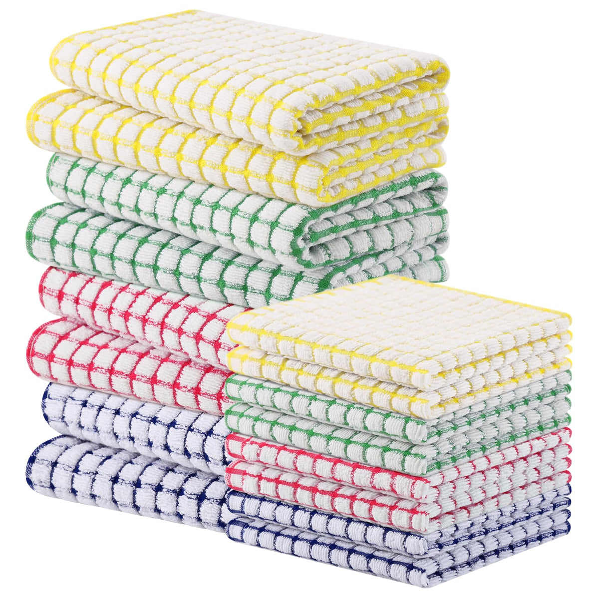 Homaxy Kitchen Towels and Dishcloths Set, Set of 8, Blue/Yellow/Red/Green
