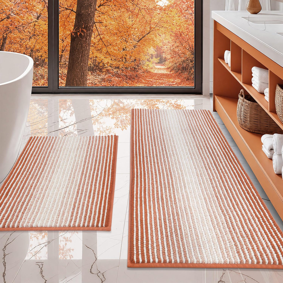 BSICPRO Bathroom Rugs Sets 2 Piece, Non Slip Striped Bath Mats, Aqua Green