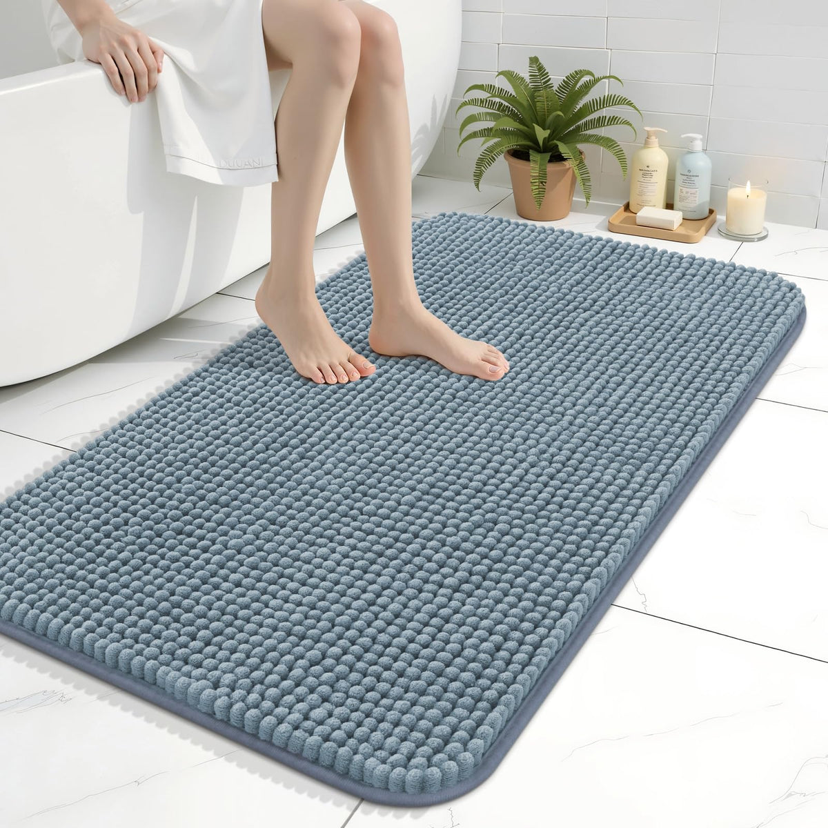 Arotive Chenille Bathroom Rugs 30x20, Soft Absorbent Bath Mat, Grey