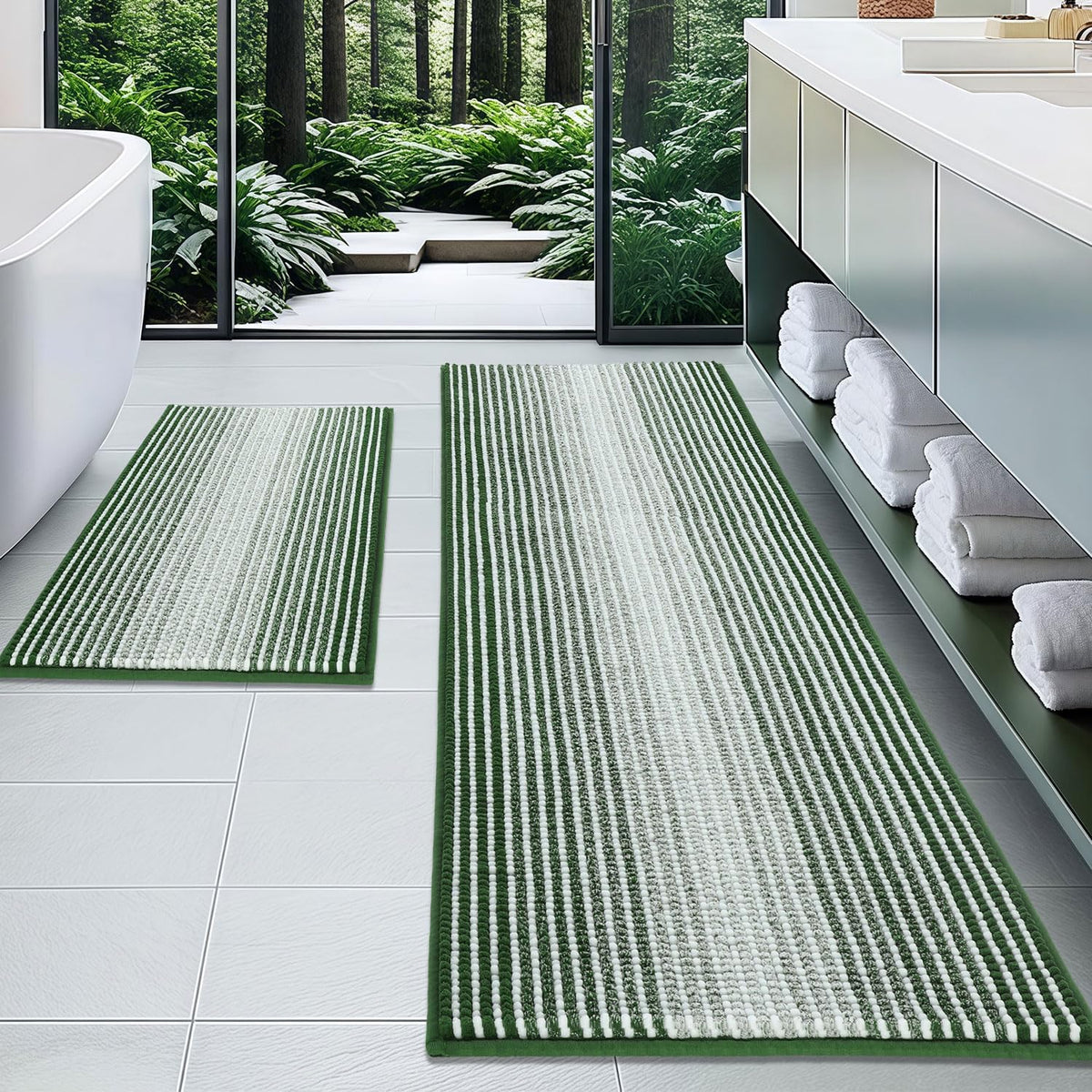 BSICPRO Bathroom Rugs Sets 2 Piece, Non Slip Boho Bath Mats, Beige