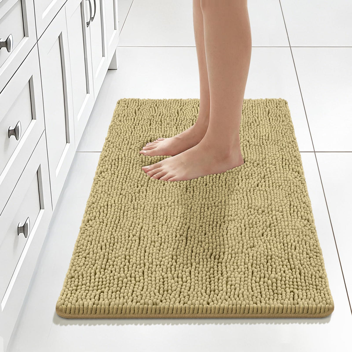 Bcoimo Small Bath Rug Mat,Sage Chenille High Absorbent Bathroom Floor Mats