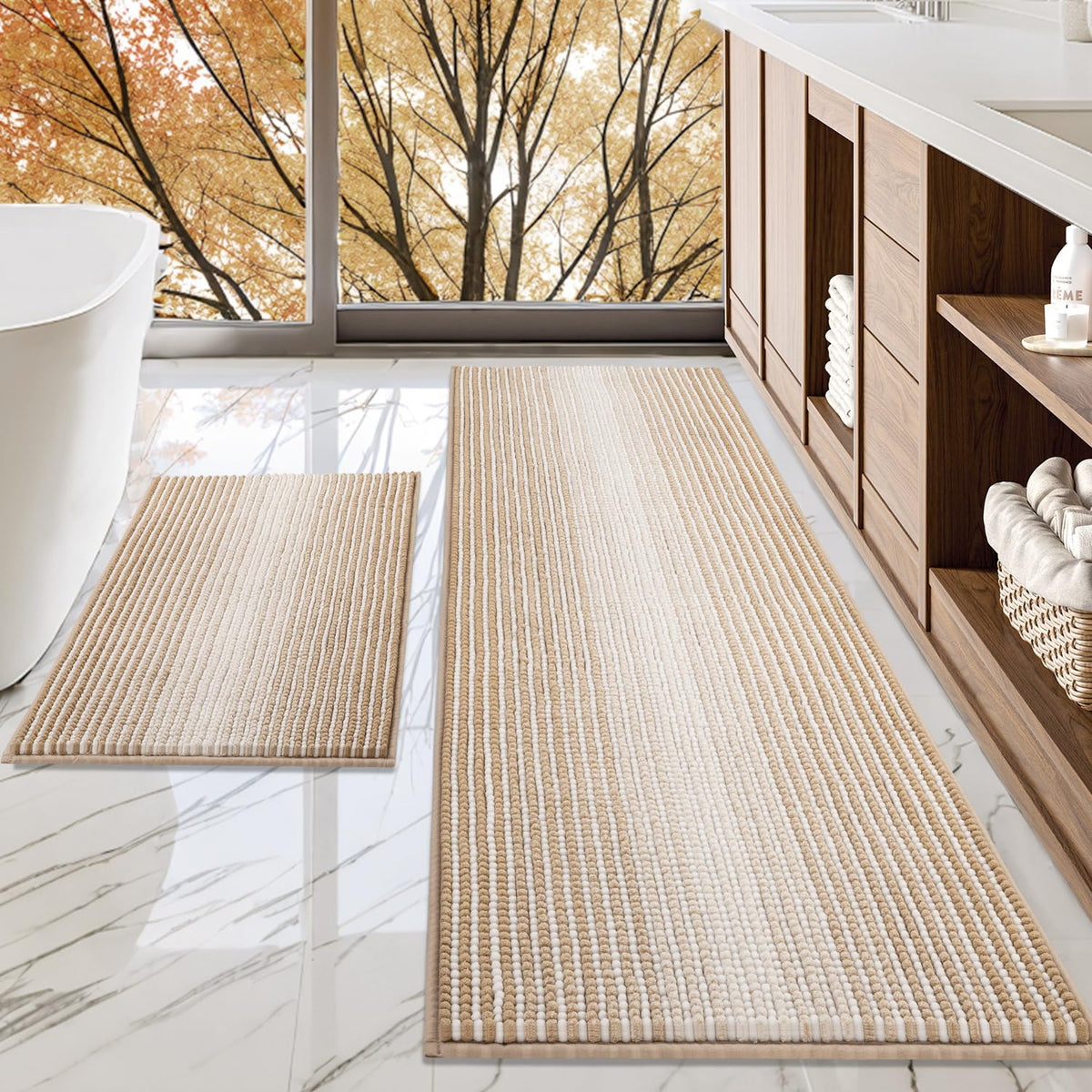 BSICPRO Bathroom Rugs Sets 2 Piece, Non Slip Striped Bath Mats, Aqua Green