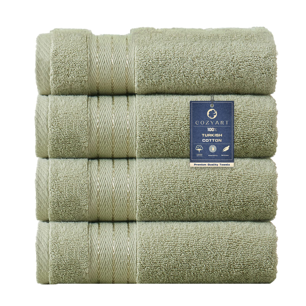 COZYART Luxury Bath Towel Set 6 Pcs, Dark Green 100% Turkish Cotton 650 GSM