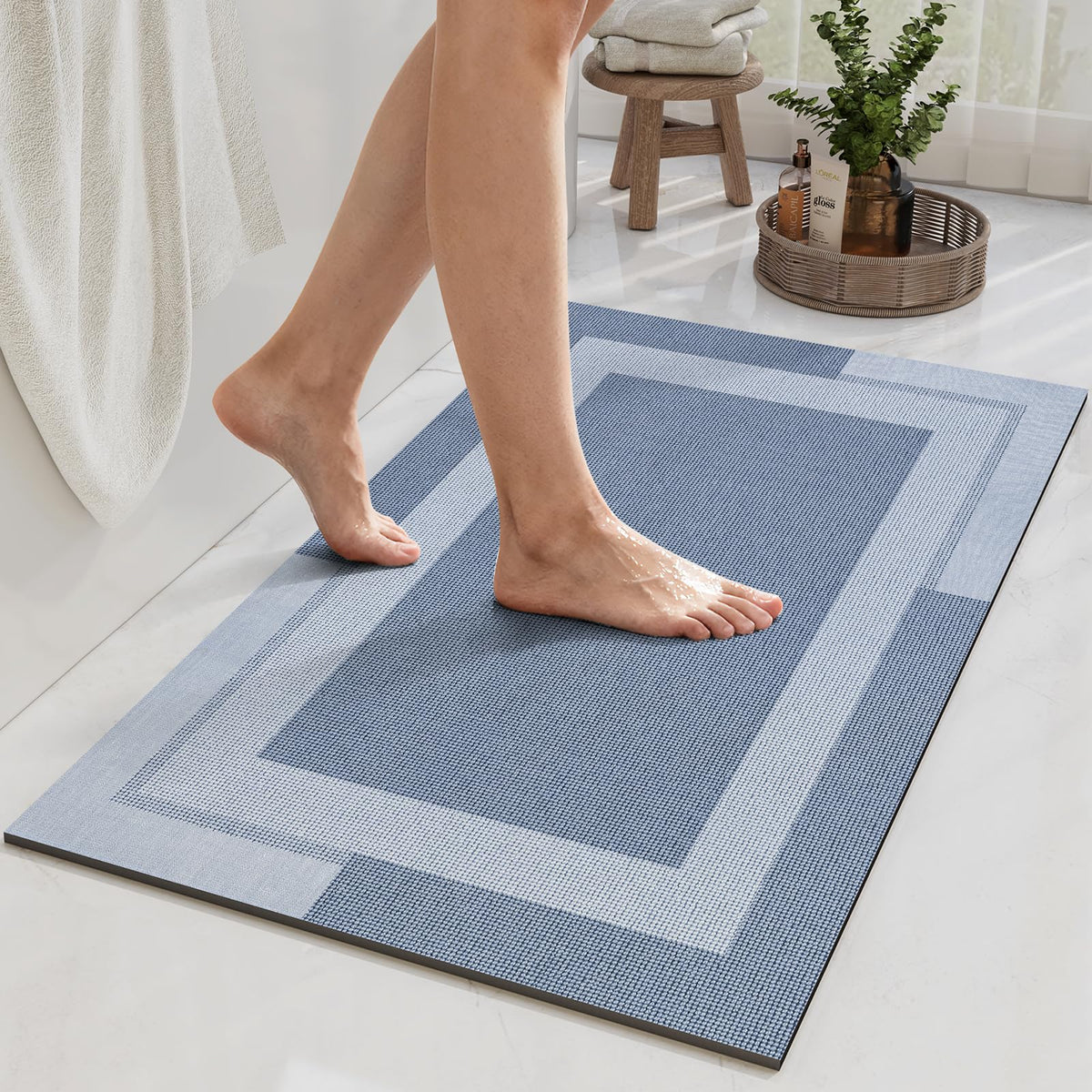 YDKGL Non Slip Bath Mat Thin Bathroom Rugs Fit Under Door Dark Grey 16"x24"