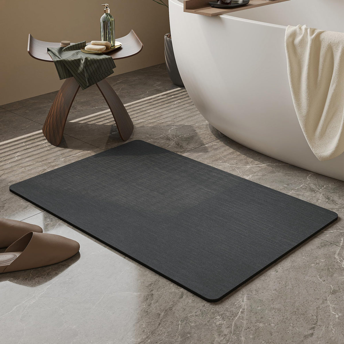 Mecko Bath Mat 16"x24",Ultra Thin Bathroom Rug fit Under Door Light Grey