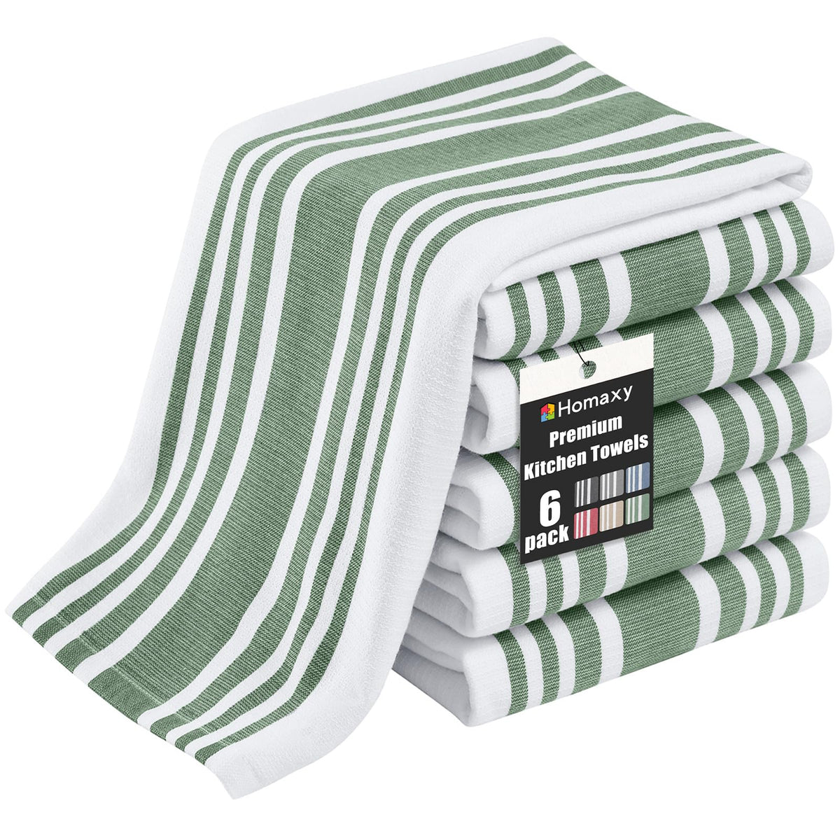 Homaxy 380 GSM Cotton Premium Kitchen Towels 6 Pack, 18"x 28", Khaki