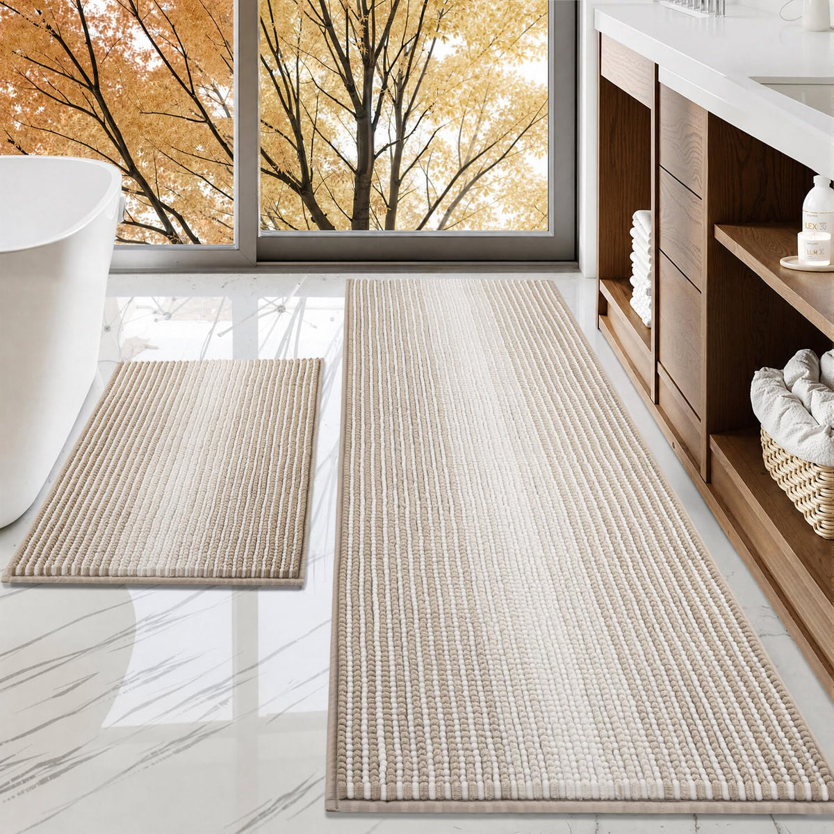 BSICPRO Bathroom Rugs Sets 2 Piece, Non Slip Striped Bath Mats, Aqua Green