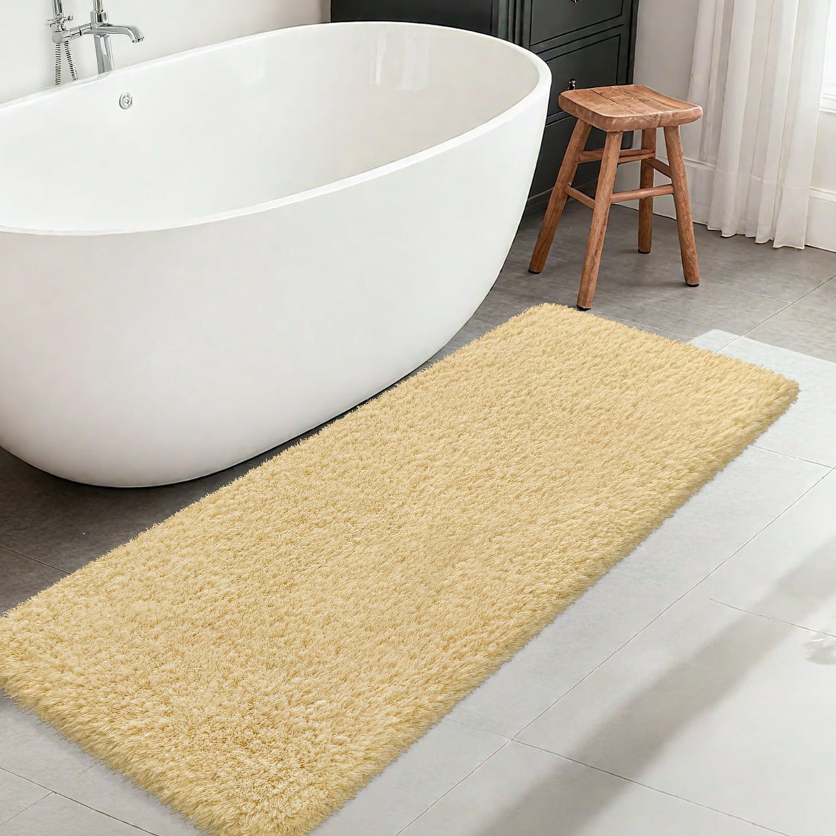 White Bathroom Rugs Non Slip 24"x16",Absorbent Bath Mat Quick Dry