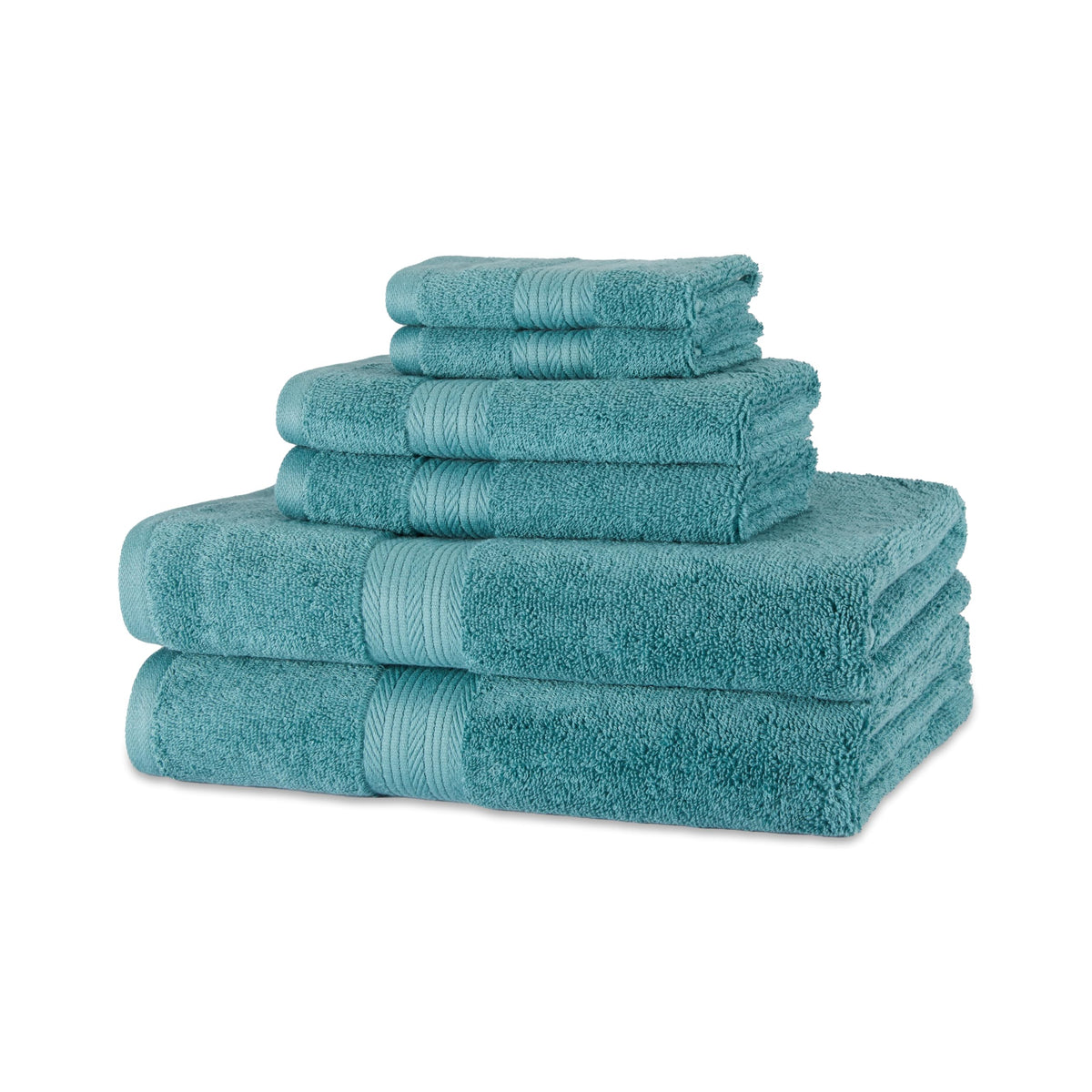 Amazon Basics 6-Piece Oversized Fade-Resistant Towel Set, 100% Cotton, Highly Absorbent, Soft, Teal, 2 Bath Towels, 2 Hand Towels, 2 Washcloths