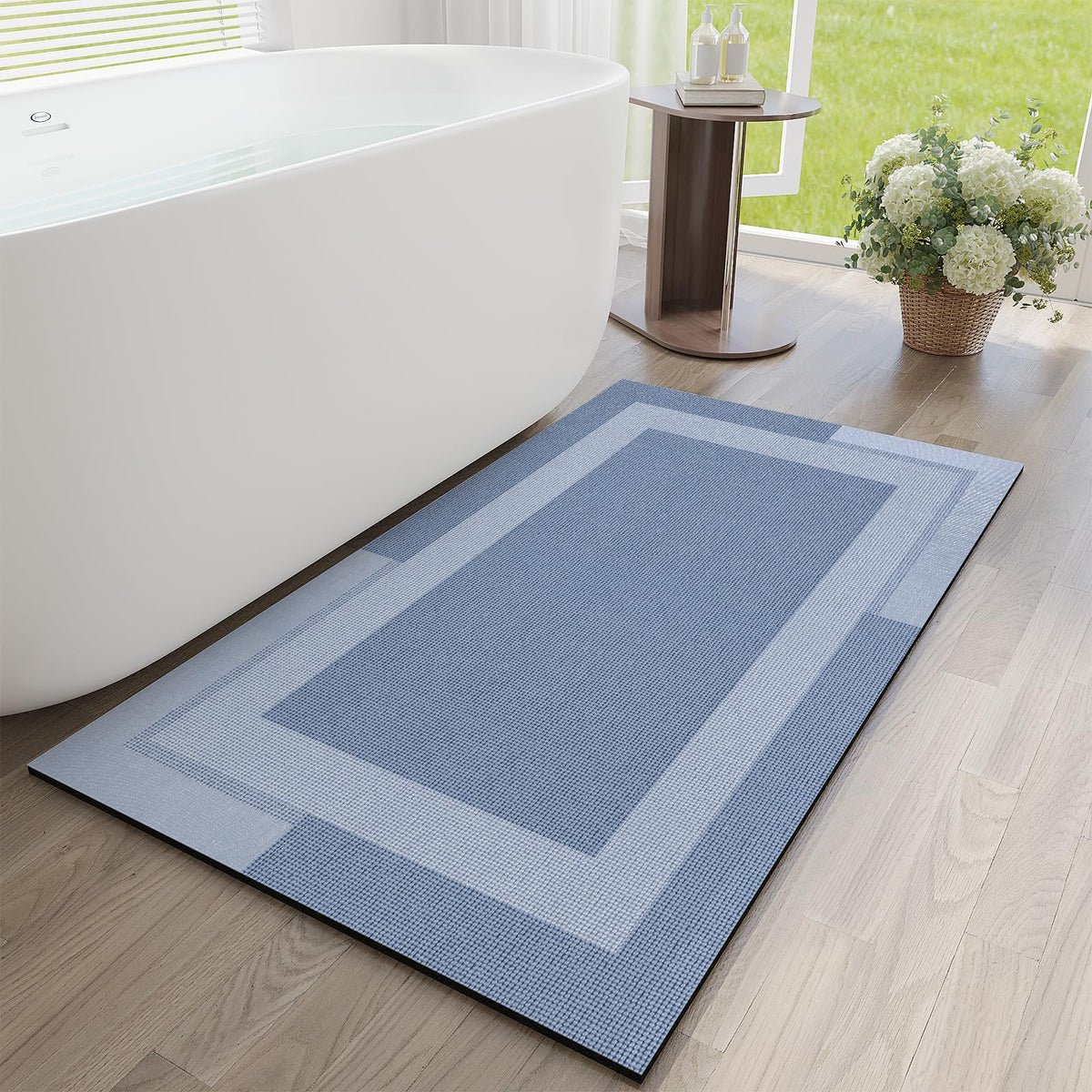 YDKGL Non Slip Bath Mat Thin Bathroom Rugs Fit Under Door Dark Grey 16"x24"
