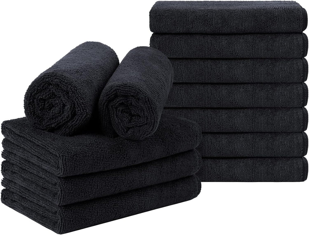 Orighty Salon Towels, 12 Pack Black Microfiber Hair Towel (16 x 29 Inch)