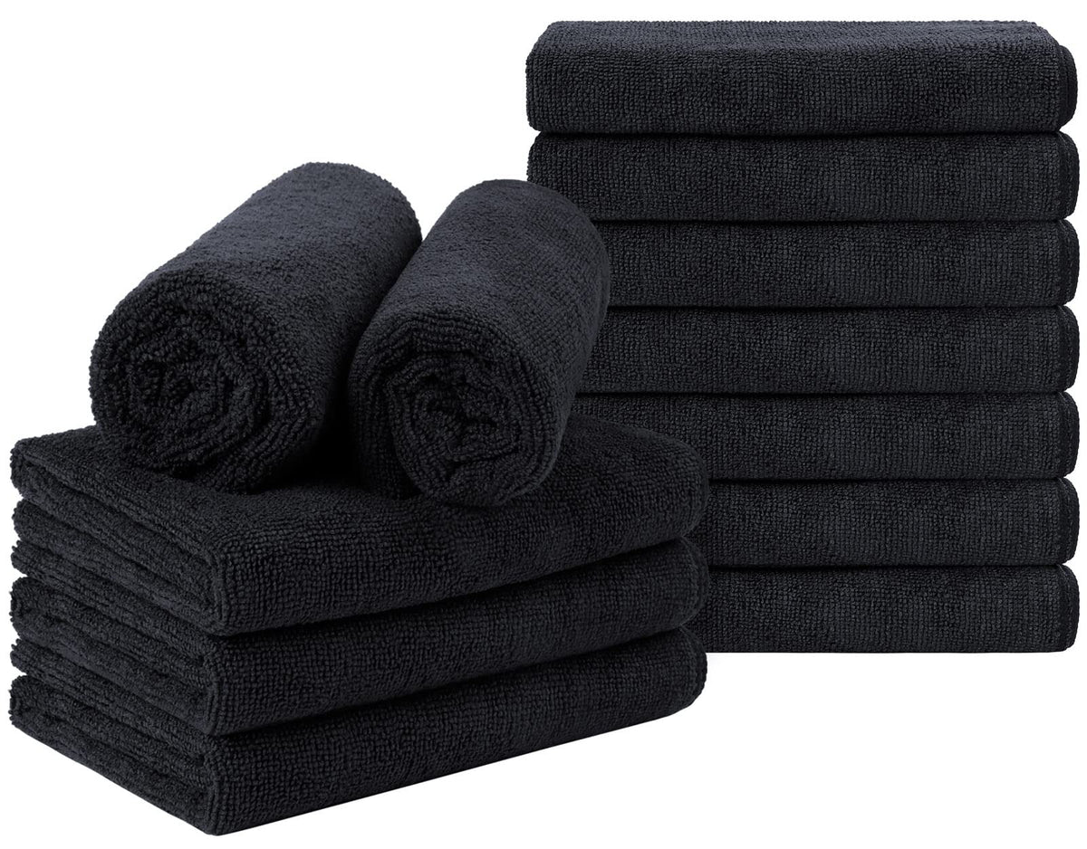 Orighty Salon Towels, 12 Pack Black Microfiber Hair Towel (16 x 29 Inch)